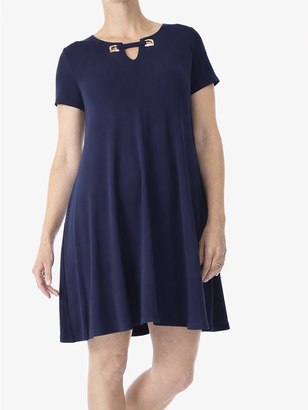 Nina Leonard Navy Embellished Swing Dress Womens M Like New